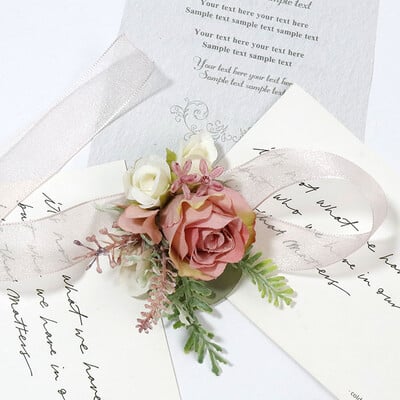 Γαμπρός Κορσάζ Γάμος Μπουτονιέρα Ροζ Καρφίτσα Λουλούδια Παράνυμφος Καρφίτσα Κουμπότρυπα Μπουτονιέρα για Καλεσμένους Αξεσουάρ γάμου