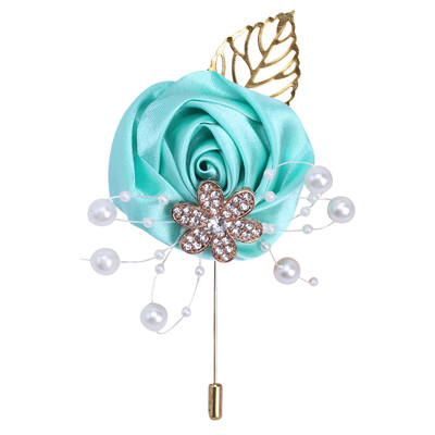 JaneVini Broche Flor Crystal Pearl Groom Boutonniere Сватбен златен костюм Цветя Розов корсаж Buttonhole Pin Сатенена роза Мъжка брошка