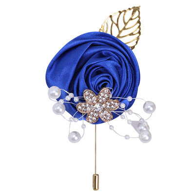 JaneVini Broche Flor Crystal Pearl Groom Boutonniere Сватбен златен костюм Цветя Розов корсаж Buttonhole Pin Сатенена роза Мъжка брошка