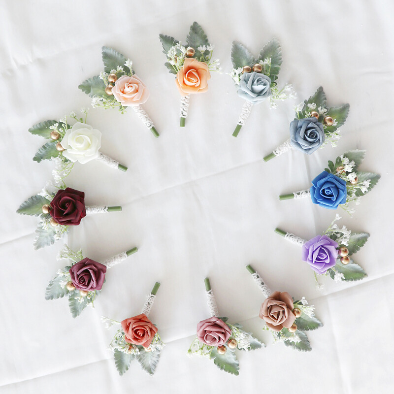 Boutonniere za mladoženju Corsage Wedding Rose Umjetni muški broš Cvijeće Odijela Dekoracija Prom Bračni dodaci