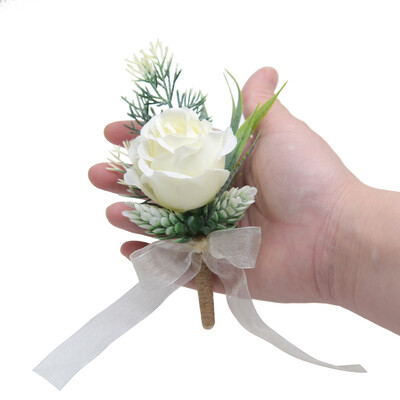 2 kom Boutonniere Wedding Corsage Igle Mladoženja Boutonniere Cvijeće Svileni broš Gumb za gumbe Muškarci Vjenčanje Svjedok Bračni pribor