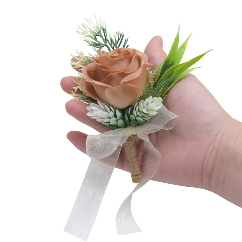 2 kom Boutonniere Wedding Corsage Igle Mladoženja Boutonniere Cvijeće Svileni broš Gumb za gumbe Muškarci Vjenčanje Svjedok Bračni pribor