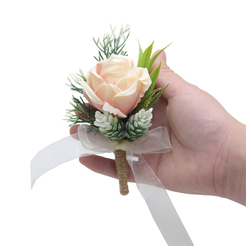 2 kom Boutonniere Wedding Corsage Igle Mladoženja Boutonniere Cvijeće Svileni broš Gumb za gumbe Muškarci Vjenčanje Svjedok Bračni pribor