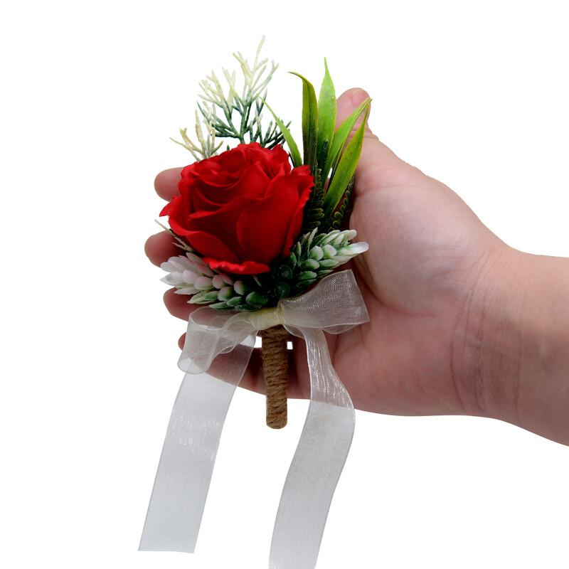 2 kom Boutonniere Wedding Corsage Igle Mladoženja Boutonniere Cvijeće Svileni broš Gumb za gumbe Muškarci Vjenčanje Svjedok Bračni pribor