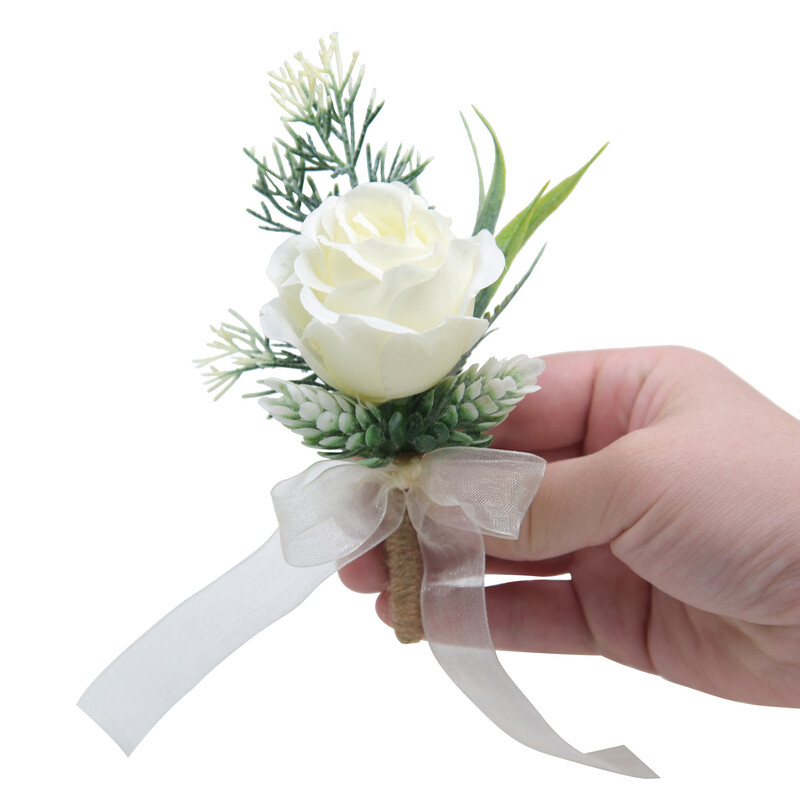 2 kom Boutonniere Wedding Corsage Igle Mladoženja Boutonniere Cvijeće Svileni broš Gumb za gumbe Muškarci Vjenčanje Svjedok Bračni pribor