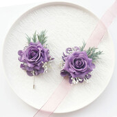 Vjenčanje Ljubičasta Boutonniere Svilene ruže Corsage Zapešće Narukvica za djeveruše Cvijeće Mladoženja Odijelo s rupicama Broche accesorios de boda