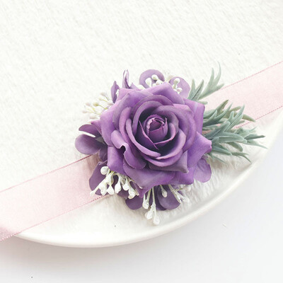 Vjenčanje Ljubičasta Boutonniere Svilene ruže Corsage Zapešće Narukvica za djeveruše Cvijeće Mladoženja Odijelo s rupicama Broche accesorios de boda