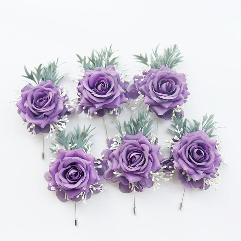 Vjenčanje Ljubičasta Boutonniere Svilene ruže Corsage Zapešće Narukvica za djeveruše Cvijeće Mladoženja Odijelo s rupicama Broche accesorios de boda