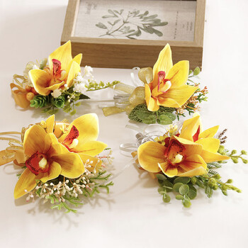 Μπουτονιέρα And Wrist Corsag Business Celebration Bust Handflower Wedding Supplies Photo Studio Yellow Magnolia 275