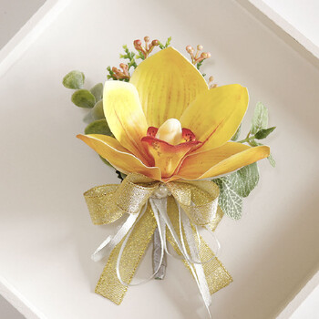 Μπουτονιέρα And Wrist Corsag Business Celebration Bust Handflower Wedding Supplies Photo Studio Yellow Magnolia 275