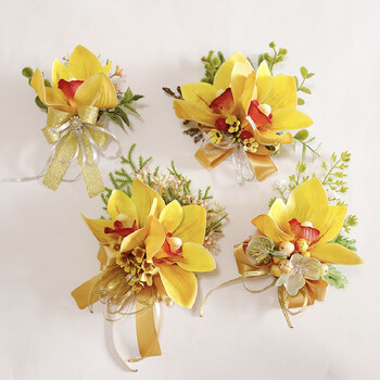 Μπουτονιέρα And Wrist Corsag Business Celebration Bust Handflower Wedding Supplies Photo Studio Yellow Magnolia 275