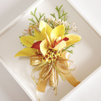 Μπουτονιέρα And Wrist Corsag Business Celebration Bust Handflower Wedding Supplies Photo Studio Yellow Magnolia 275