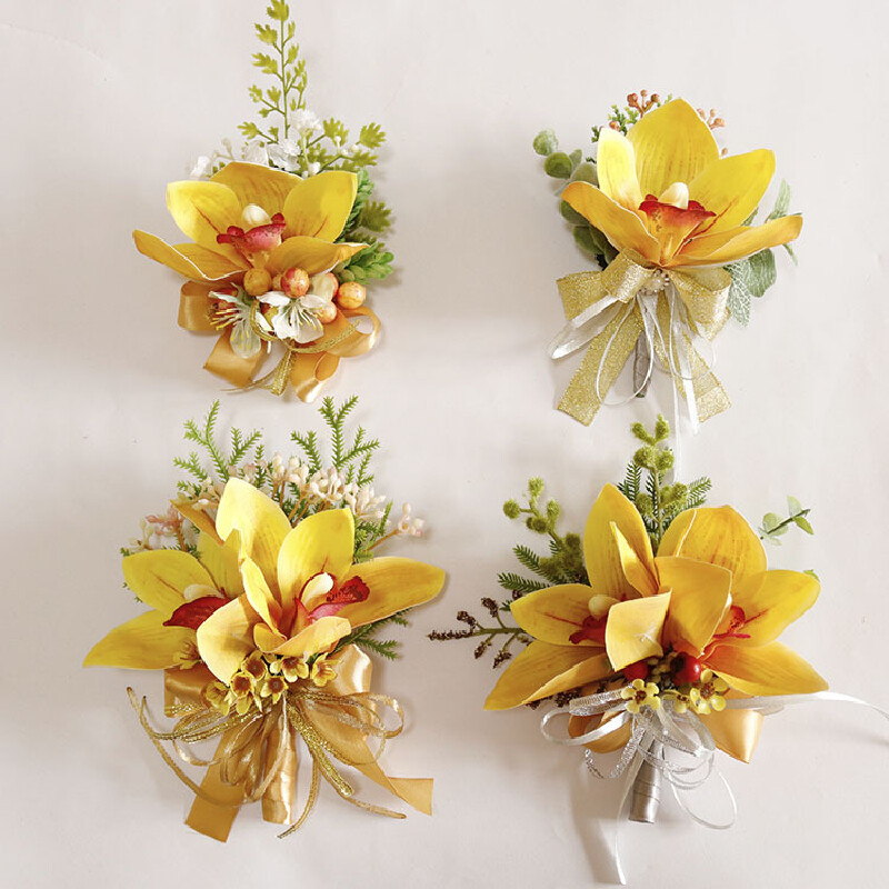 Boutonniere i Wrist Corsag Poslovna proslava Poprsje Handflower Svadbeni pribor Foto studio Žuta magnolija 275