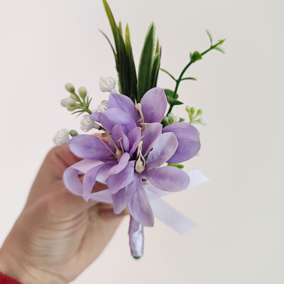 Ružičasta orhideja Corsage Boutonniere Vjenčani dodaci Gumb za gumbe Muškarci Nevjesta Narukvica za djeveruše Umjetno cvijeće Dekoracija stola za maturalnu