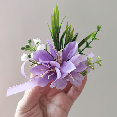 Ružičasta orhideja Corsage Boutonniere Vjenčani dodaci Gumb za gumbe Muškarci Nevjesta Narukvica za djeveruše Umjetno cvijeće Dekoracija stola za maturalnu