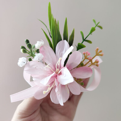Ružičasta orhideja Corsage Boutonniere Vjenčani dodaci Gumb za gumbe Muškarci Nevjesta Narukvica za djeveruše Umjetno cvijeće Dekoracija stola za maturalnu