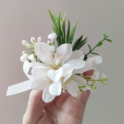 Ružičasta orhideja Corsage Boutonniere Vjenčani dodaci Gumb za gumbe Muškarci Nevjesta Narukvica za djeveruše Umjetno cvijeće Dekoracija stola za maturalnu