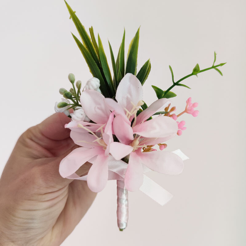 Ružičasta orhideja Corsage Boutonniere Vjenčani dodaci Gumb za gumbe Muškarci Nevjesta Narukvica za djeveruše Umjetno cvijeće Dekoracija stola za maturalnu