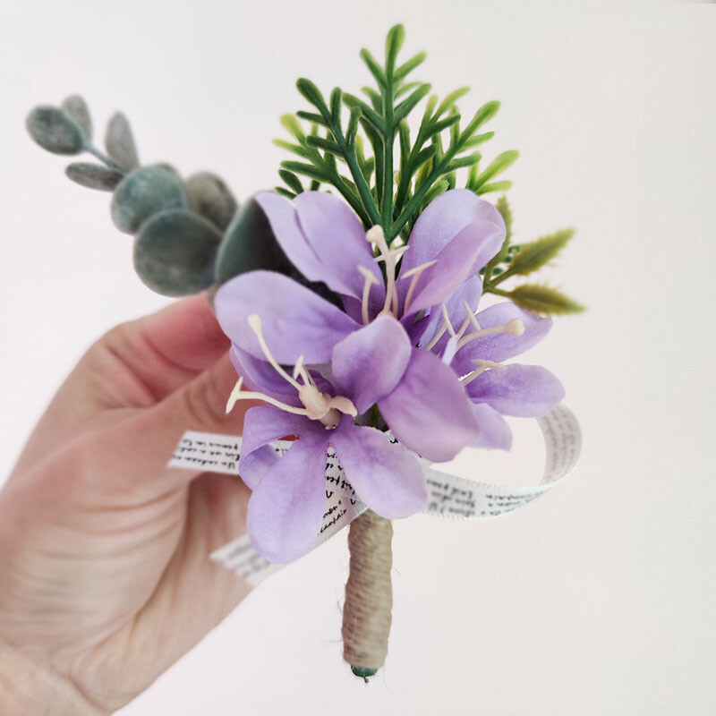 Ružičasta orhideja Corsage Boutonniere Vjenčani dodaci Gumb za gumbe Muškarci Nevjesta Narukvica za djeveruše Umjetno cvijeće Dekoracija stola za maturalnu