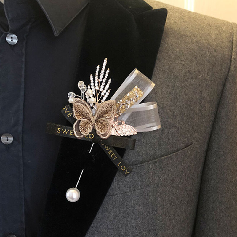 Gėlės Dirbtinis drugelis Korsažas sagų skylutė Jaunikiams Vestuvių aksesuarai Krūtinė Gėlė Sagė Helovino Kalėdų dovana