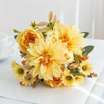 1 buc. Ofertă caldă, flori artificiale, mătase, dalie, trandafir, margaretă, decorațiuni pentru casă de Crăciun, cameră bonsai, buchet de mireasă, petrecere, cutie de bricolaj