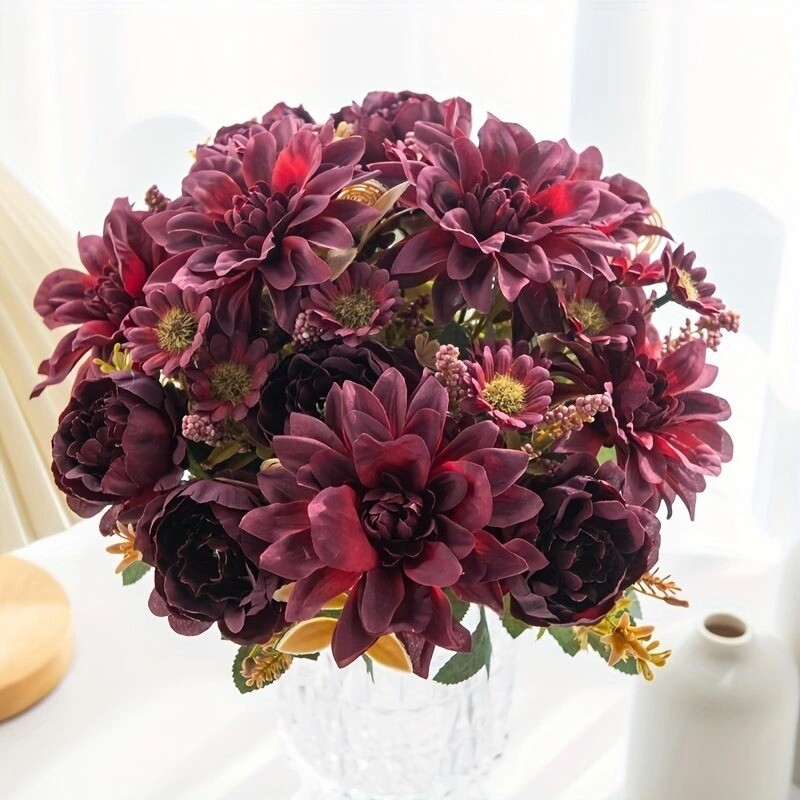 1 buc. Ofertă caldă, flori artificiale, mătase, dalie, trandafir, margaretă, decorațiuni pentru casă de Crăciun, cameră bonsai, buchet de mireasă, petrecere, cutie de bricolaj