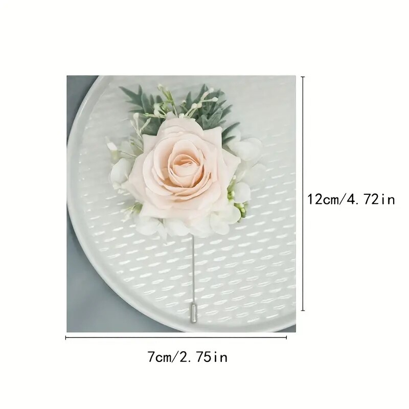 Rožinės dirbtinės boutonniere gėlės riešo korsažas pamergės vedybų jaunikio segtukai vestuviniai aksesuarai