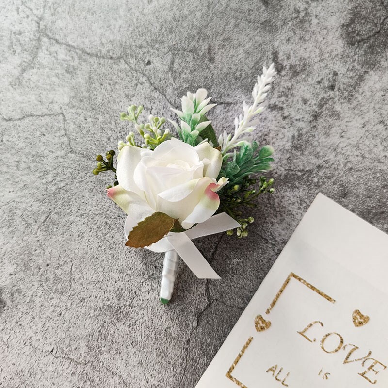 Jaunikio korsažas Vestuvių Boutonniere Rožinė Rožė Sagė Gėlės Šilkiniai Atvartai Sagos Smeigtukas Svečiams Santuokos aksesuarai