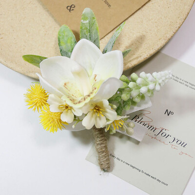 Silk Rose Boutonniere for Man Pins Dirbtinis korsažas vestuvių vakarėliui Apyrankė Bridesmaid Buttonhole Marriage akcesoria ślubne