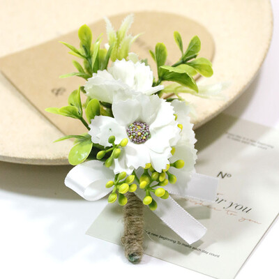 Silk Rose Boutonniere for Man Pins Dirbtinis korsažas vestuvių vakarėliui Apyrankė Bridesmaid Buttonhole Marriage akcesoria ślubne