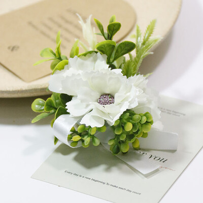 Silk Rose Boutonniere for Man Pins Dirbtinis korsažas vestuvių vakarėliui Apyrankė Bridesmaid Buttonhole Marriage akcesoria ślubne