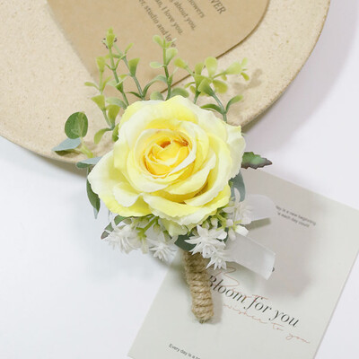 Silk Rose Boutonniere for Man Pins Dirbtinis korsažas vestuvių vakarėliui Apyrankė Bridesmaid Buttonhole Marriage akcesoria ślubne