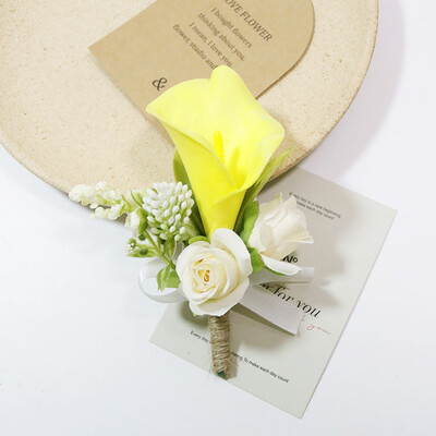 Silk Rose Boutonniere for Man Pins Dirbtinis korsažas vestuvių vakarėliui Apyrankė Bridesmaid Buttonhole Marriage akcesoria ślubne