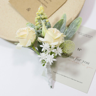 Silk Rose Boutonniere for Man Pins Dirbtinis korsažas vestuvių vakarėliui Apyrankė Bridesmaid Buttonhole Marriage akcesoria ślubne