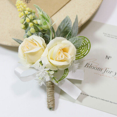 Silk Rose Boutonniere for Man Pins Dirbtinis korsažas vestuvių vakarėliui Apyrankė Bridesmaid Buttonhole Marriage akcesoria ślubne