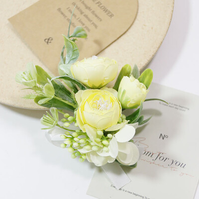 Silk Rose Boutonniere for Man Pins Dirbtinis korsažas vestuvių vakarėliui Apyrankė Bridesmaid Buttonhole Marriage akcesoria ślubne