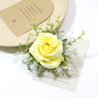 Silk Rose Boutonniere for Man Pins Dirbtinis korsažas vestuvių vakarėliui Apyrankė Bridesmaid Buttonhole Marriage akcesoria ślubne