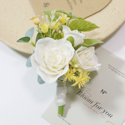 Silk Rose Boutonniere for Man Pins Dirbtinis korsažas vestuvių vakarėliui Apyrankė Bridesmaid Buttonhole Marriage akcesoria ślubne