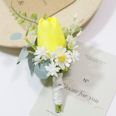 Silk Rose Boutonniere for Man Pins Dirbtinis korsažas vestuvių vakarėliui Apyrankė Bridesmaid Buttonhole Marriage akcesoria ślubne