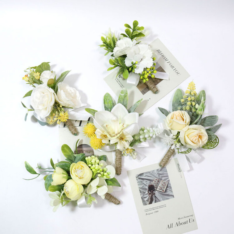Silk Rose Boutonniere for Man Pins Dirbtinis korsažas vestuvių vakarėliui Apyrankė Bridesmaid Buttonhole Marriage akcesoria ślubne