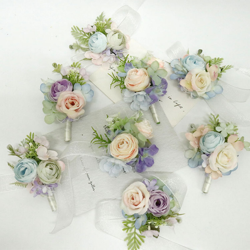 Romantiškos Dirbtinės Vestuvių Dienos Gėlės Boutonniere mariage pour invité Vestuvių sagų skylutės Jaunikių aksesuarai