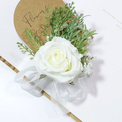 White Rose Boutonniere vestuvėms vyrams Smeigtukai Gėlės Korsažas Dirbtinė apyrankė Pamergės sagos aksesuarai Mariage