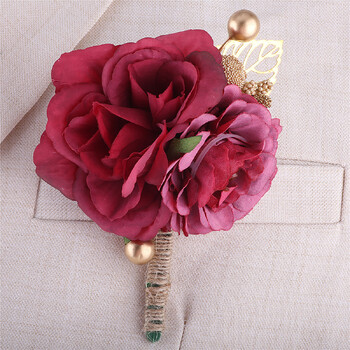 Kyunovia Red Wine Best Man Wedding Flowers Groom Groomsmen Prom Party Wedding suit Boutonniere Rose Corsage Buttonholes Flower