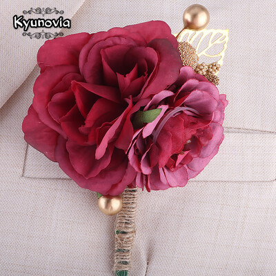 Kyunovia Red Wine Best Man Wedding Flowers Groom Groomsmen Prom Party Wedding suit Boutonniere Rose Corsage Buttonholes Flower