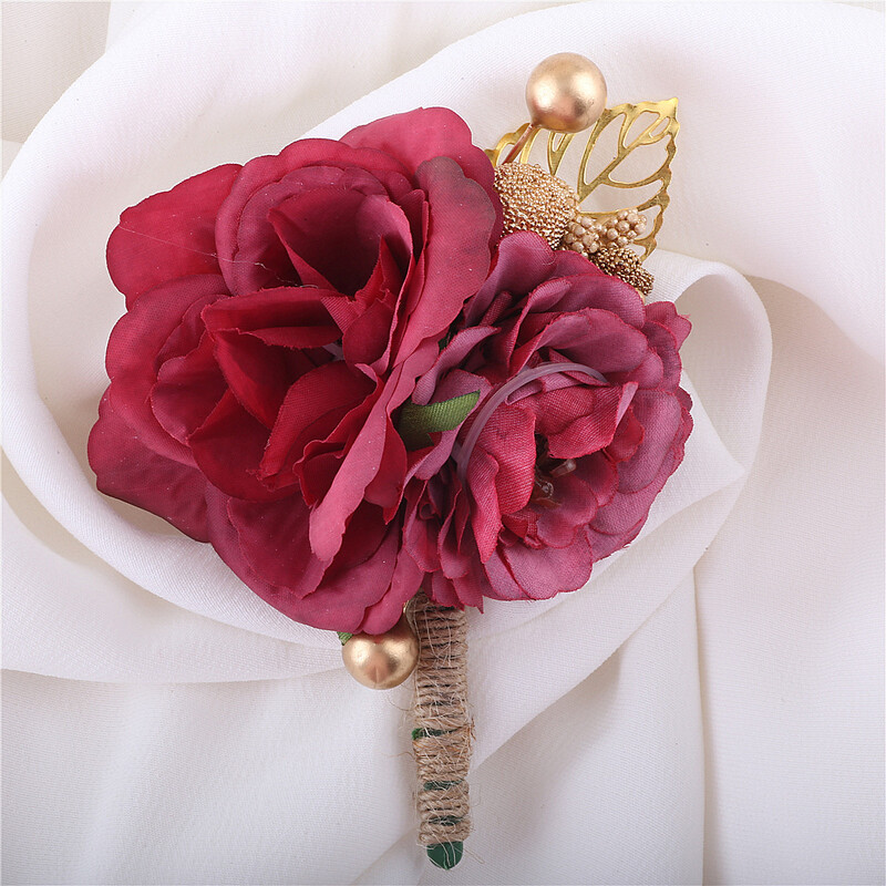 Kyunovia Raudonasis vynas Geriausias vyras Vestuvių Gėlės Jaunikis Prom Party Vestuvinis Kostiumas Boutonniere Rose Corsage Buttonholes Gėlė