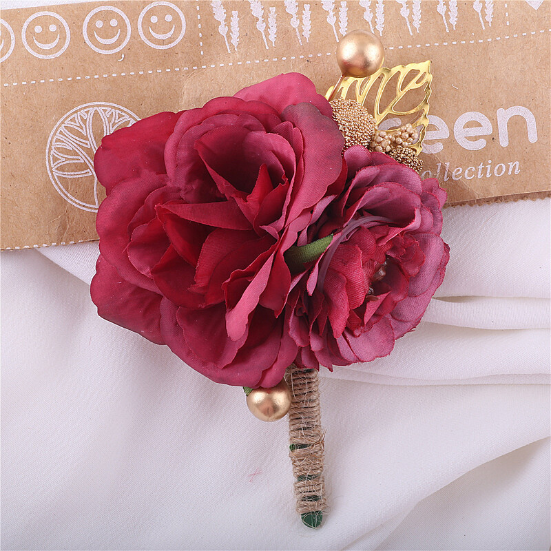 Kyunovia Raudonasis vynas Geriausias vyras Vestuvių Gėlės Jaunikis Prom Party Vestuvinis Kostiumas Boutonniere Rose Corsage Buttonholes Gėlė