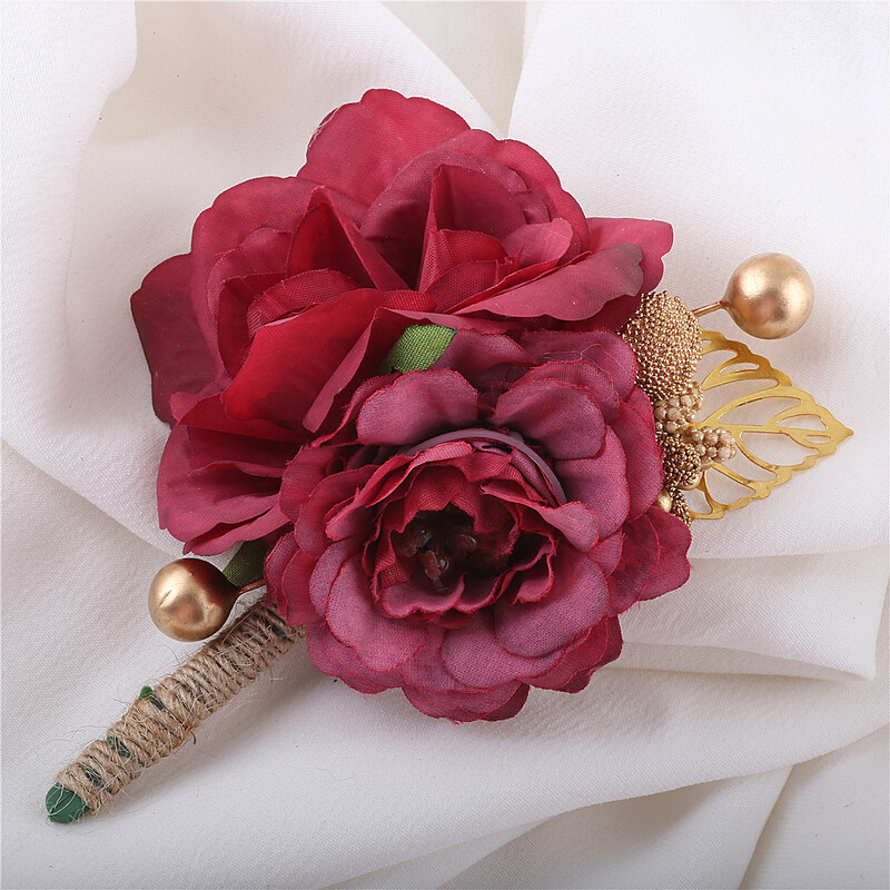 Kyunovia Raudonasis vynas Geriausias vyras Vestuvių Gėlės Jaunikis Prom Party Vestuvinis Kostiumas Boutonniere Rose Corsage Buttonholes Gėlė