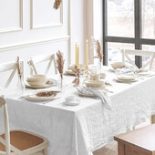 Sodybos stiliaus buitinė staltiesė, vestuvių vakarėlis, šventinė virtuvės staltiesė, minkštos klostuotos tekstūros balta staltiesė