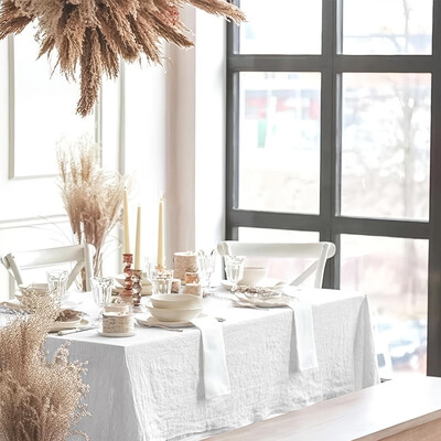 Sodybos stiliaus buitinė staltiesė, vestuvių vakarėlis, šventinė virtuvės staltiesė, minkštos klostuotos tekstūros balta staltiesė