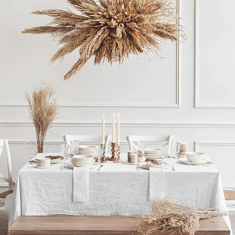 Sodybos stiliaus buitinė staltiesė, vestuvių vakarėlis, šventinė virtuvės staltiesė, minkštos klostuotos tekstūros balta staltiesė